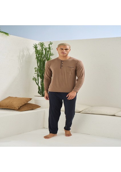9220 Erkek Midi Yaka Uzun Kol Pijama Takım