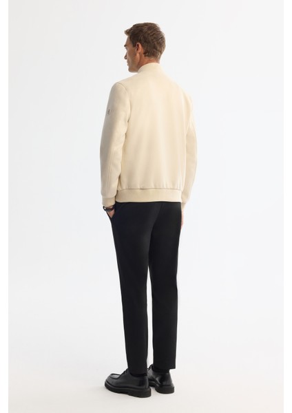 Erkek Bej Fermuarlı Süet Dokulu Bomber Comfort Fit İnce Mont B006045