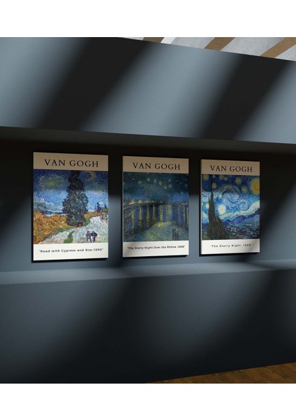 Van Gogh Duvar Tablosu Çerçeve Görünümlü Premium Kalite 3 Lü Tablo