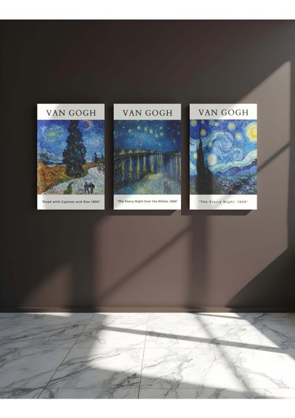 Van Gogh Duvar Tablosu Çerçeve Görünümlü Premium Kalite 3 Lü Tablo fiyatları