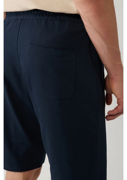 Erkek Lacivert Yandan Cepli Örme Pamuklu 2 İplik Günlük Relaxed Fit Şort E003602