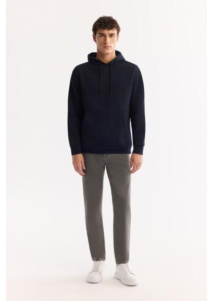 Erkek Lacivert Şardonlu Kumaş Bisiklet Yaka Basic Sweatshirt E001018