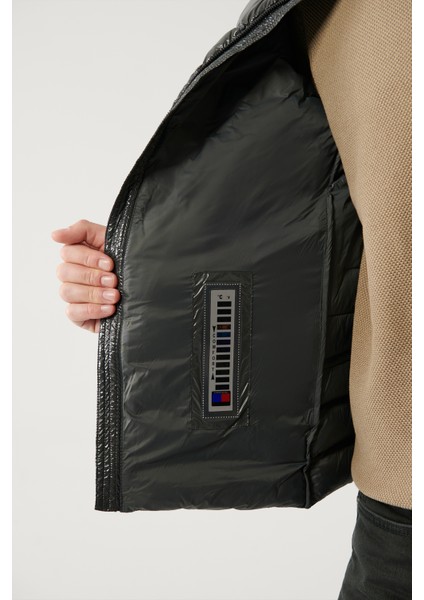 Erkek Antrasit Kaz Tüyü Su İtici Rüzgar Geçirmez Kumaş Dik Yaka Şişme Comfort Fit Mont B006015