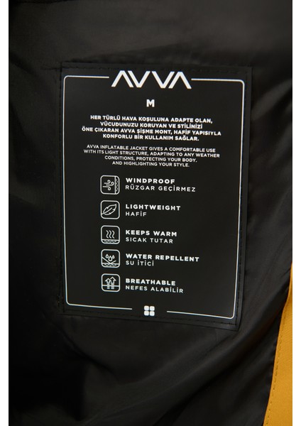 Erkek Safran Dik Yaka Su Itici Rüzgar Geçirmez Hafif Şişme Mont E006036