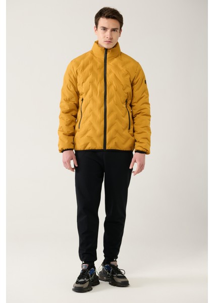 Erkek Safran Dik Yaka Su Itici Rüzgar Geçirmez Hafif Şişme Mont E006036