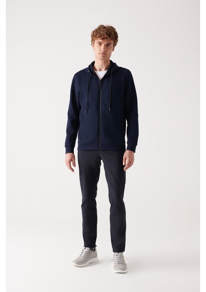 Erkek Lacivert Kapüşonlu İnterlok Kumaş Fermuarlı Basic Regular Fit Sweatshirt B001102 indirimleri