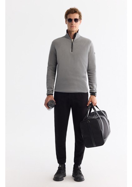 Erkek Gri Dik Yaka Fermuarlı Soft Touch Polar Regular Fit Sweatshirt E001068