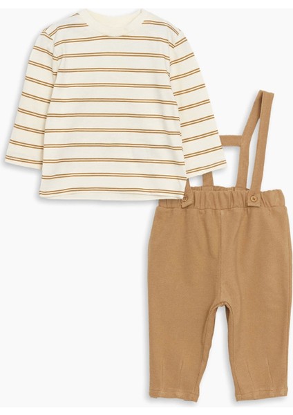Lcw Baby Kahverengi Bisiklet Yaka Çizgili Erkek Bebek Tişört ve Askılı Pantolon 2'li fiyatları