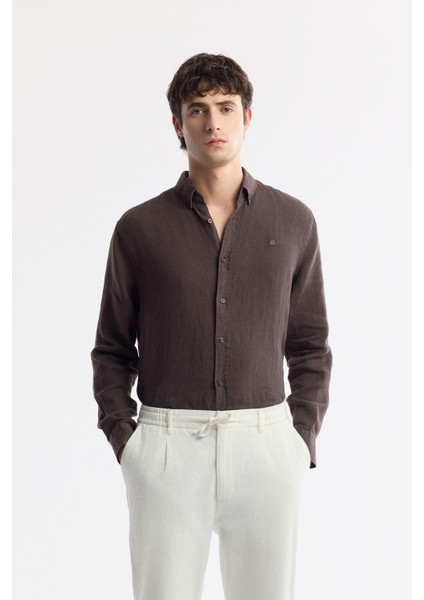 Erkek Kırık Beyaz Beli Bağcıklı Keten Karışımlı Relaxed Fit Chino Pantolon B003036