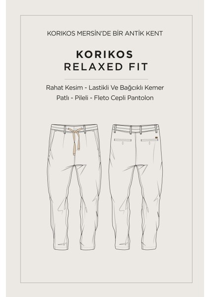 Erkek Kırık Beyaz Beli Bağcıklı Keten Karışımlı Relaxed Fit Chino Pantolon B003036
