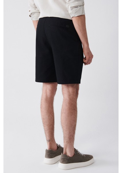 Erkek Siyah Esnek Relaxed Fit Chino Kanvas Şort B003730