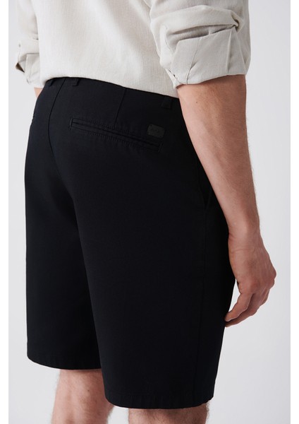 Erkek Siyah Esnek Relaxed Fit Chino Kanvas Şort B003730