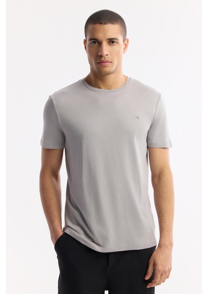 Erkek Gri Bisiklet Yaka Soft Touch Regular Fit T-Shirt B001171