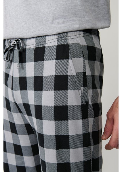 Erkek Gri Bisiklet Yaka Pamuklu Reglan Özel Kutulu Pijama Takımı E003305