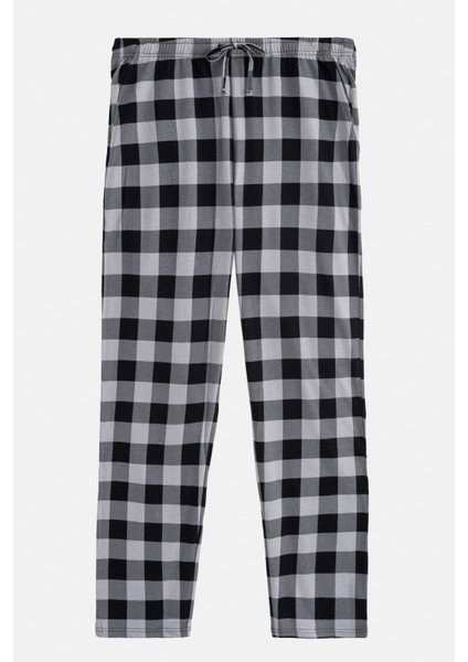 Erkek Gri Bisiklet Yaka Pamuklu Reglan Özel Kutulu Pijama Takımı E003305