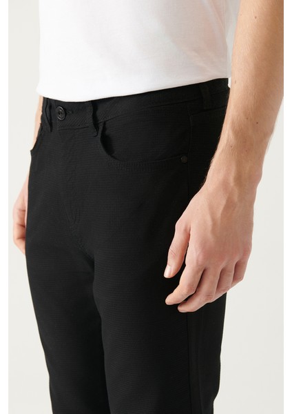 Erkek Siyah 5 Cepli Esnek Kanvas Slim Fit Pantolon B003001