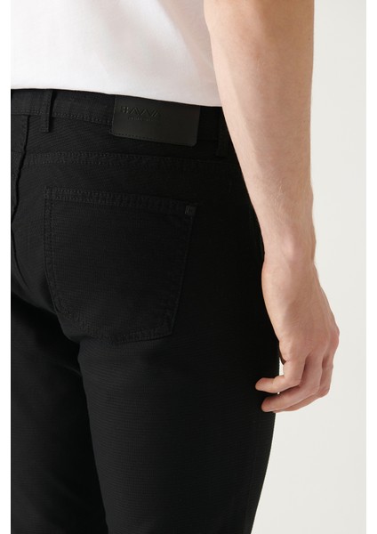 Erkek Siyah 5 Cepli Esnek Kanvas Slim Fit Pantolon B003001