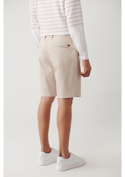 Erkek Bej Esnek Relaxed Fit Chino Kanvas Şort B003730