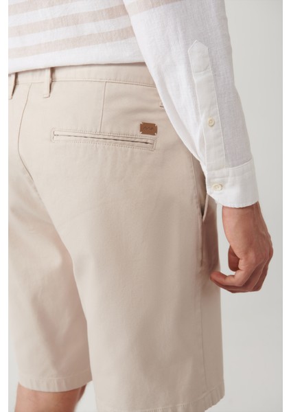 Erkek Bej Esnek Relaxed Fit Chino Kanvas Şort B003730