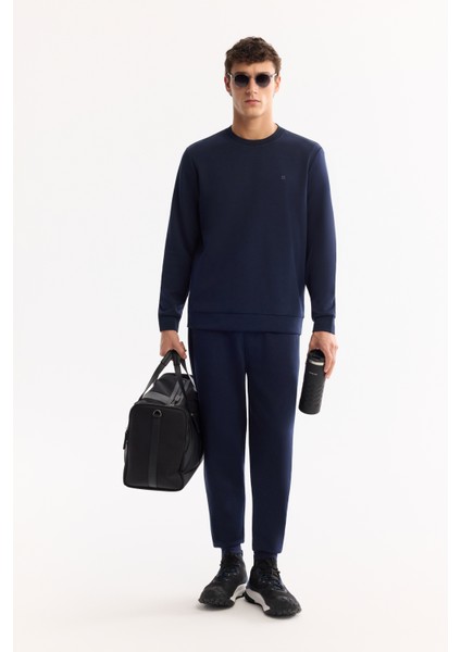 Erkek Lacivert Beli Lastikli Bağcıklı Bi-Stretch İnterlok Regular Fit Eşofman Altı B003400
