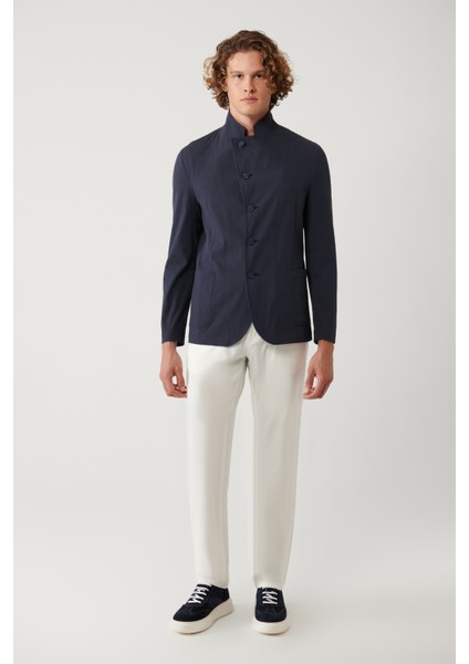 Erkek Lacivert Dik Yaka Cepli Astarsız Lightweight Blazer Comfort Slim Fit Ceket A41Y4028 indirimleri