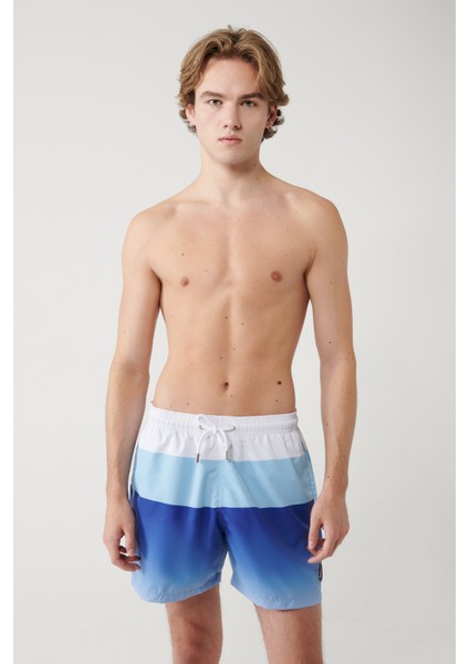 Erkek Mavi Hızlı Kuruyan Desenli Relaxed Fit Relaxed Fit Deniz Şortu A41Y3824 fiyatları