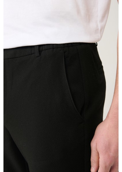 Erkek Siyah Beli Lastikli Bi-Stretch Chino Slim Fit Pantolon B003033