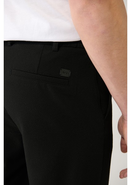 Erkek Siyah Beli Lastikli Bi-Stretch Chino Slim Fit Pantolon B003033