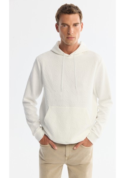 Erkek Ekru Kapüşonlu Baskılı Elastan Regular Fit Sweatshirt A42Y1332
