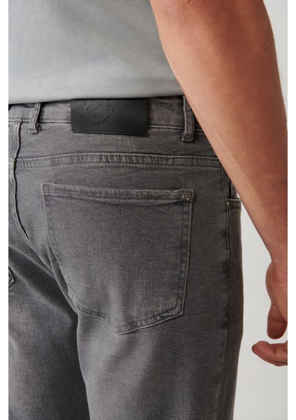 Erkek Gri Eskitme Yıkamalı Esnek Berlin Slim Fit Jean Pantolon B003508