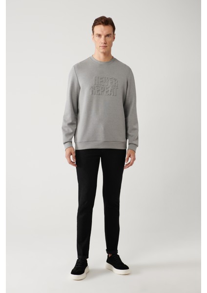 Erkek Gri Bisiklet Yaka Soft Touch Gofreli Regular Fit Sweatshirt A41Y1235