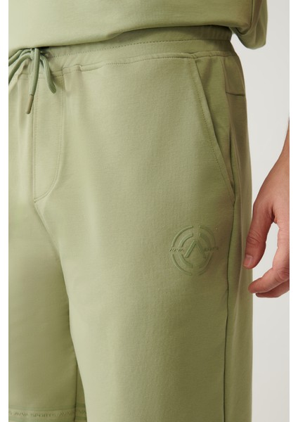 Erkek Su Yeşili Jersey Kumaş 2 İplik Yandan Cepli Örme Regular Fit Şort A41Y3622