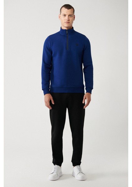 Erkek Saks Dik Yaka Fermuarlı 3 İplik Şardonlu Regular Fit Sweatshirt E001020 indirimleri