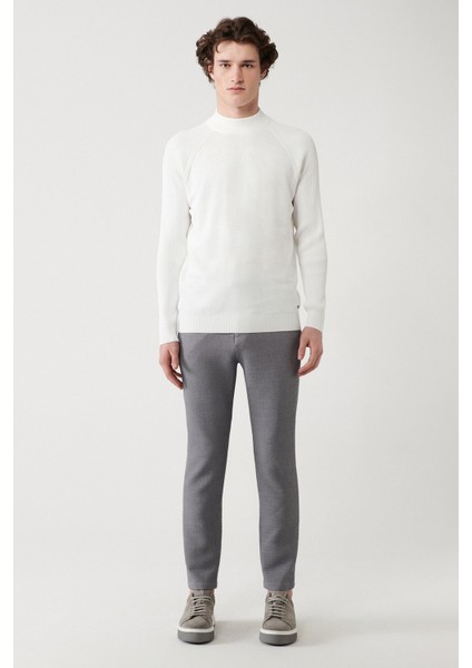 Erkek Ekru Bisiklet Yaka Kamuflaj Desenli Rayon Triko Kazak A32y5046