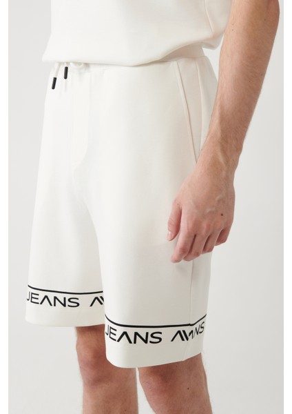 Erkek Beyaz Yandan Cepli Baskılı Soft Touch Regular Fit Şort A41Y3646