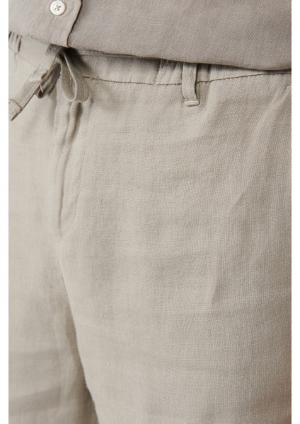 Erkek Gri Beli Lastikli %100 Keten Assos Relaxed Fit Şort A41Y3710