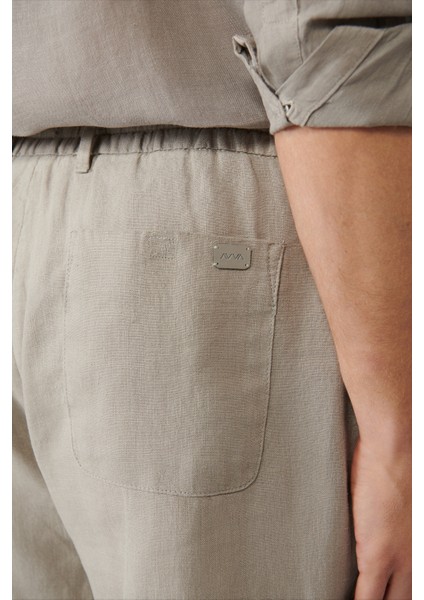 Erkek Gri Beli Lastikli %100 Keten Assos Relaxed Fit Şort A41Y3710