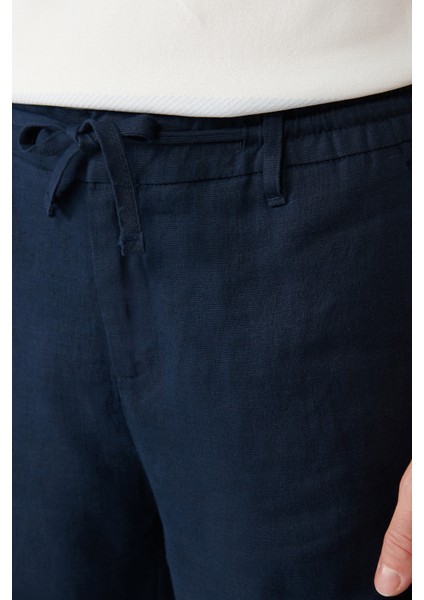 Erkek Lacivert Beli Lastikli %100 Keten Assos Relaxed Fit Şort A41Y3710