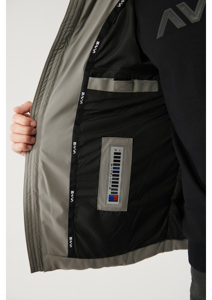 Erkek Gri Şişme Mont Kaz Tüyü Su Itici Rüzgar Geçirmez Termometreli Çıkarılabilir Kapüşonlu Comfort