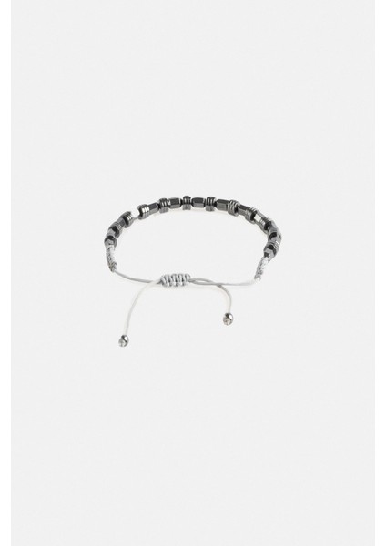 Erkek Gri Deri Görünümlü Ve Hematit Taşlı 2'li Bileklik A32y9606