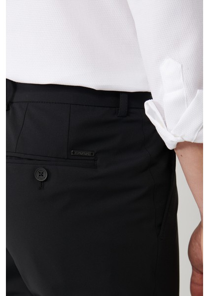 Erkek Siyah Yandan Cepli Su İtici Bi-Stretch Slim Fit Pantolon A41Y3230