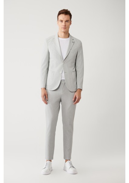 Erkek Gri Cepli Astarsız Yırtmaçlı Bi-Stretch Comfort Slim Fit Ceket A41Y4033