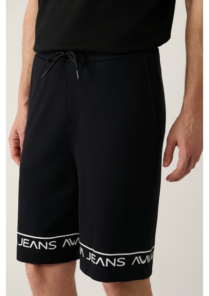 Erkek Siyah Yandan Cepli Baskılı Soft Touch Regular Fit Şort A41Y3646