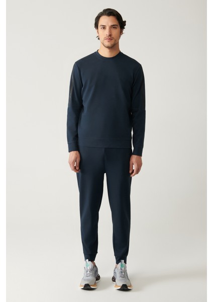 Erkek Lacivert Bisiklet Yaka İnterlok Baskılı Regular Fit Sweatshirt A41Y1203