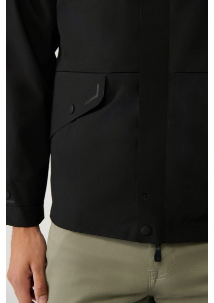 Erkek Siyah Kapüşon Yaka Reglan Kollu Su İtici Mevsimlik Comfort Fit Mont A41Y6036