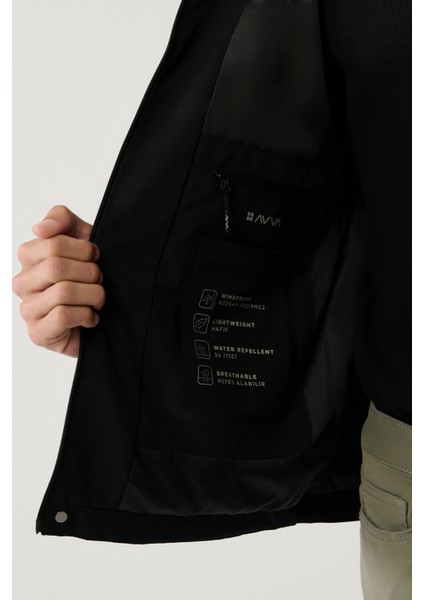 Erkek Siyah Kapüşon Yaka Reglan Kollu Su İtici Mevsimlik Comfort Fit Mont A41Y6036