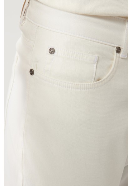 Erkek Kırık Beyaz Klasik Bel 5 Cep Slim Fit Pantolon A41Y3071