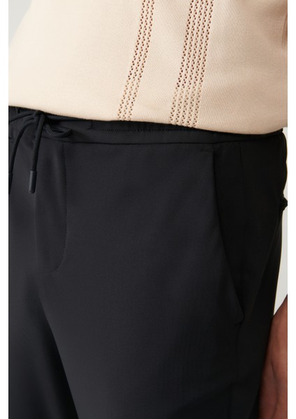 Erkek Lacivert Örme Beli Lastikli Relaxed Fit Pantolon A41Y3036