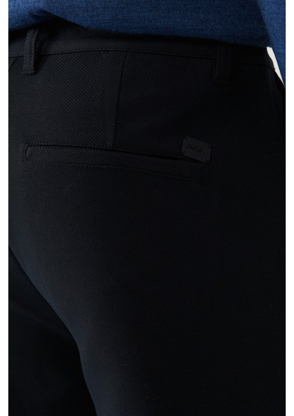 Erkek Lacivert Carrot Fit Diyagonal Desenli Örme Chino Pantolon A32y3061