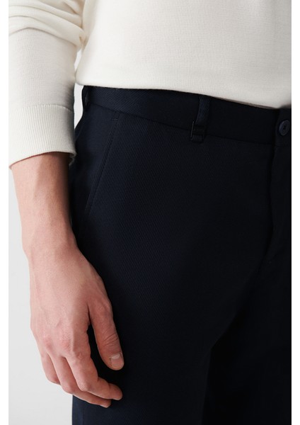 Erkek Lacivert Yandan Cepli Beli Lastikli Gofreli Takım Elbise Pantolonu A32y3222